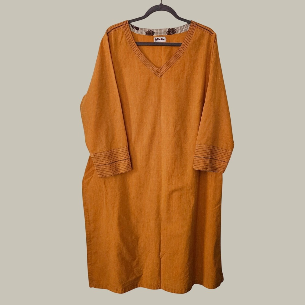 Fabindia Kurta Dress Womens 31 Cotton Tunic Kaftan Lagenlook